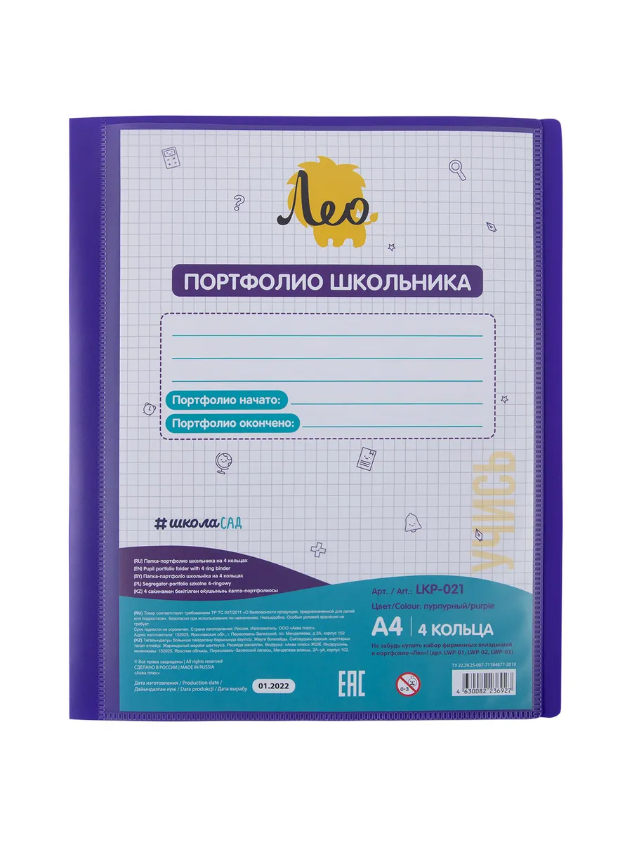 ШколаСад папка - портфолио школьника на 4 кольцах A4 LKP-021