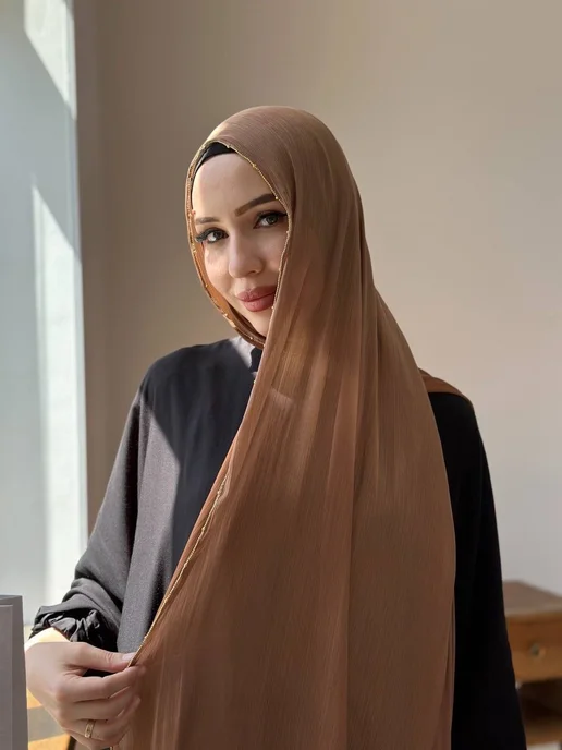 Modest Glow Шарф органза с бисером, коричневый