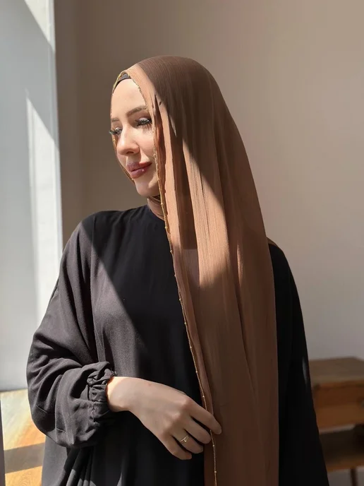 Modest Glow Шарф органза с бисером, коричневый, фото 2