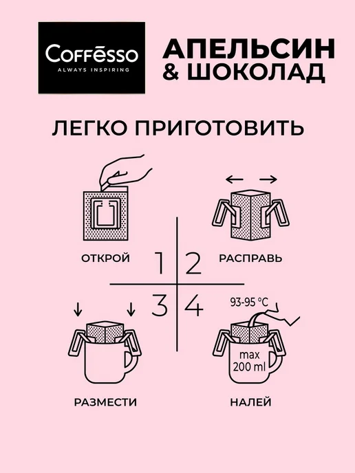 COFFESSO Дрип кофе 5 шт, красный апельсин, шоколад, арабика робуста, 5 шт, фото 4