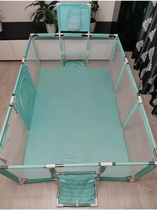 GOODSTORAGE Манеж детский напольный игровой с воротами и корзиной, голубой, фото 2