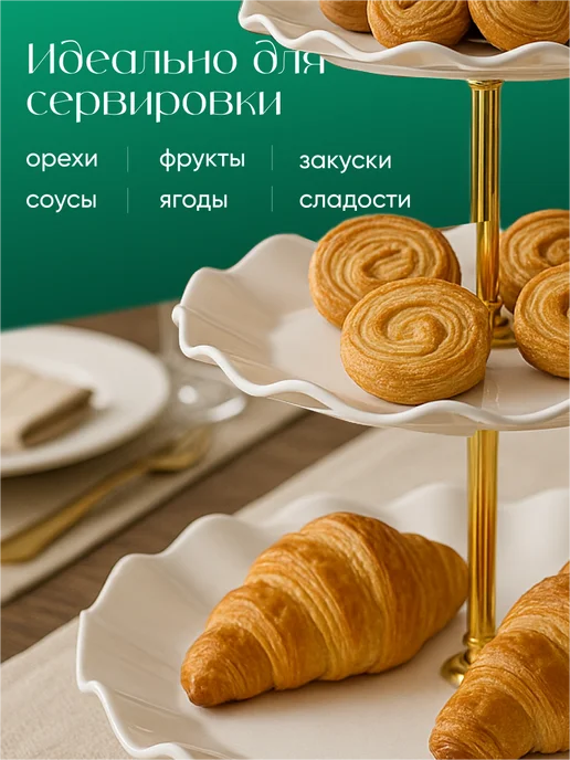 Фруктовница трёхъярусная этажерка для фруктов Shiny Kitchen, белая, белый, фото 2