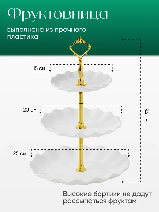 Фруктовница трёхъярусная этажерка для фруктов Shiny Kitchen, белая, белый, фото 6