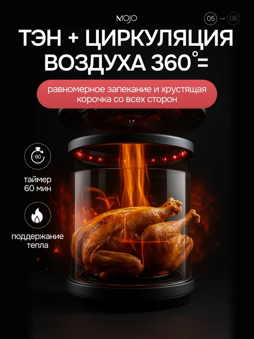 Mojo Аэрогриль электрический для дома 8,5 л, 8,5 л, фото 5