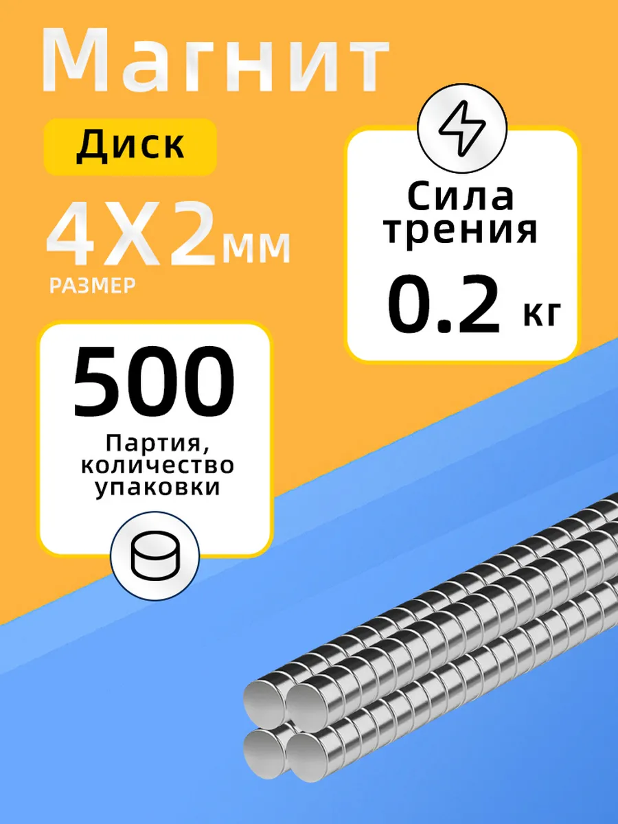 Неодимовый сильный магнит диск 4х2 мм 500 шт