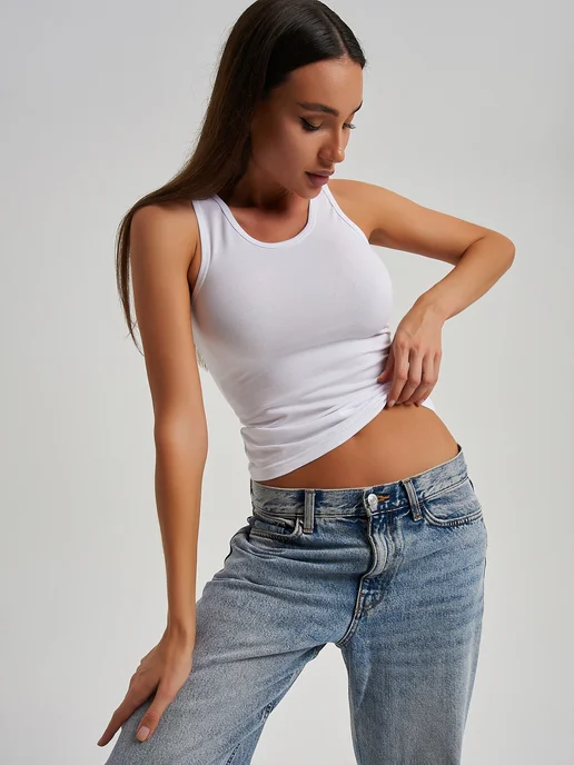 NIKARAQUA SHOP Майка летняя на лямках хлопок, белый, фото 2