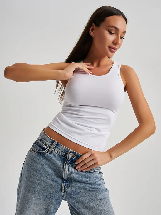 NIKARAQUA SHOP Майка летняя на лямках хлопок, белый, фото 3