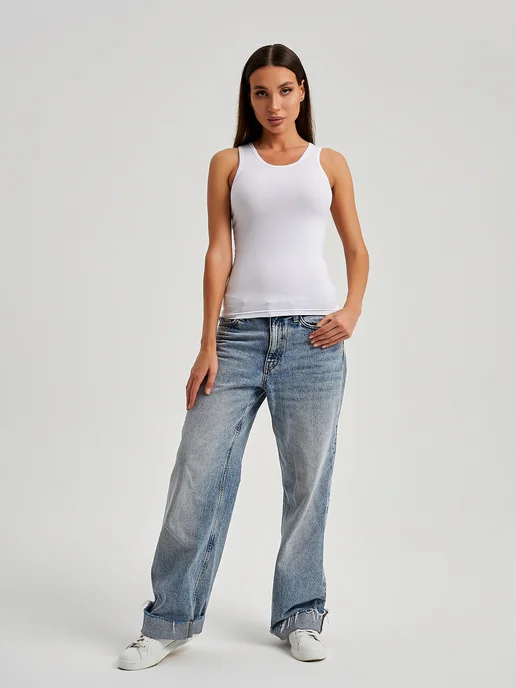 NIKARAQUA SHOP Майка летняя на лямках хлопок, белый, фото 6