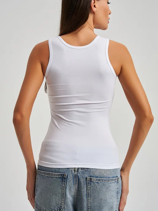 NIKARAQUA SHOP Майка летняя на лямках хлопок, белый, фото 7