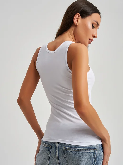 NIKARAQUA SHOP Майка летняя на лямках хлопок, белый, фото 8