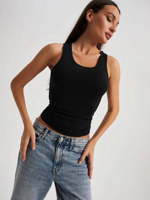 NIKARAQUA SHOP Майка женская на лямках хлопок, черный