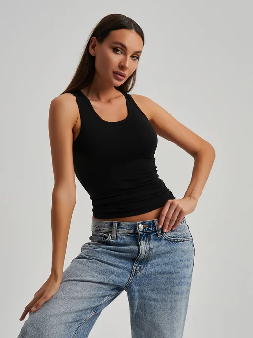 NIKARAQUA SHOP Майка женская на лямках хлопок, черный, фото 2