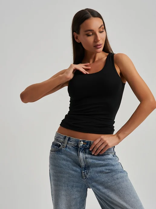 NIKARAQUA SHOP Майка женская на лямках хлопок, черный, фото 7