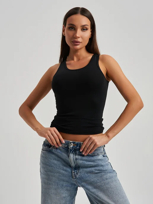 NIKARAQUA SHOP Майка женская на лямках хлопок, черный, фото 8