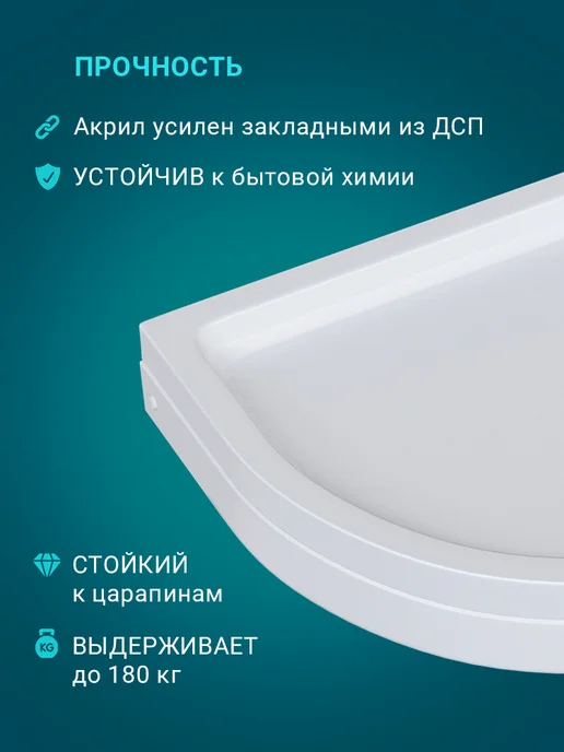 Benneri Поддон для душа акриловый 80x80 полукруглый + каркас + экран, 80x80, фото 4