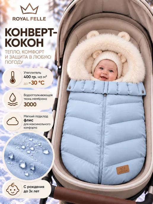 Royal Felle Конверт кокон в коляску и санки для малышей зимний, голубой
