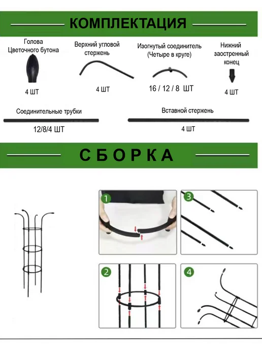 Садовый декор Арка для растений Зонтик 130см, черный, фото 6