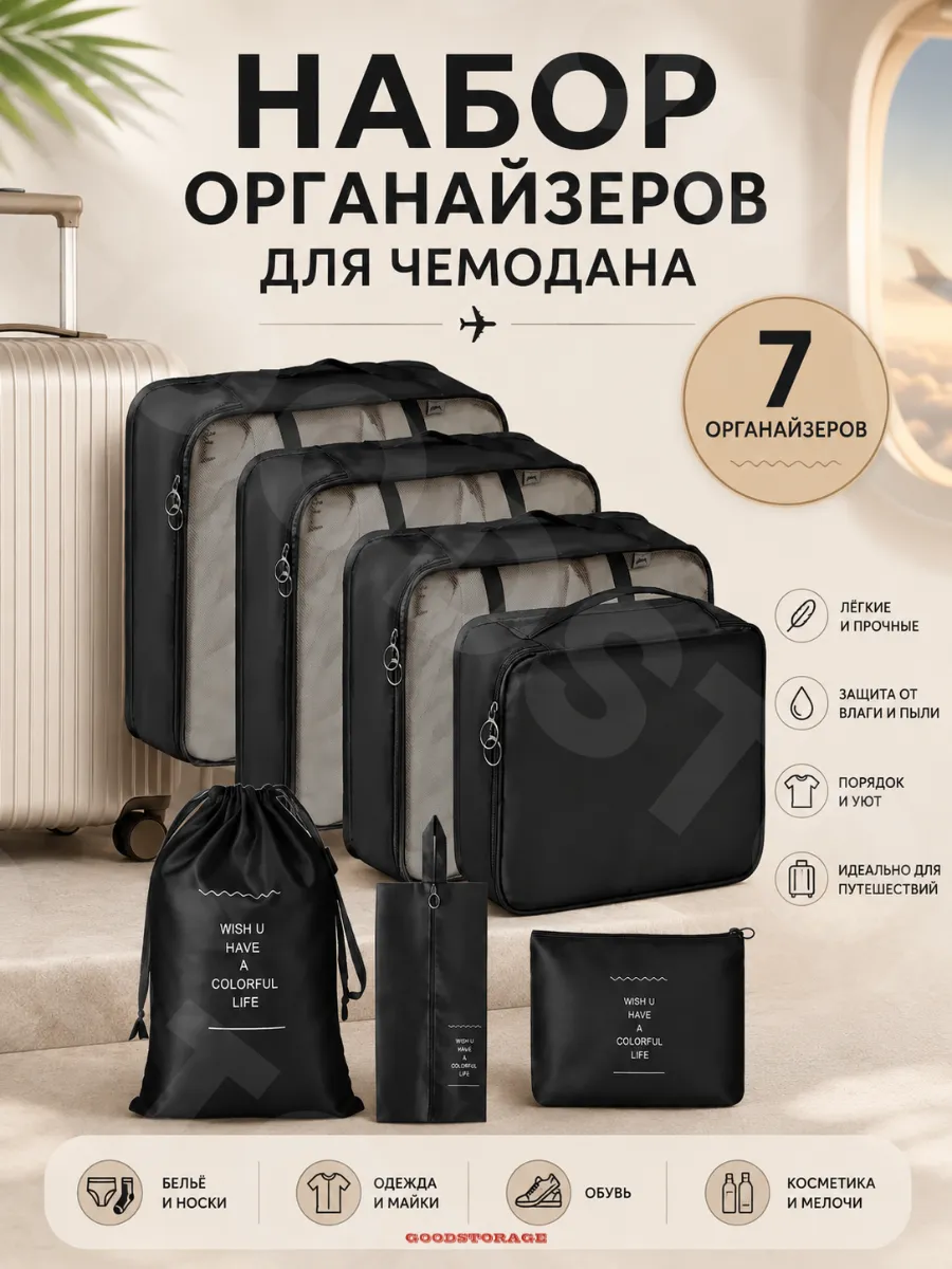 Набор органайзеров для чемодана Canari, 7 штук, черный