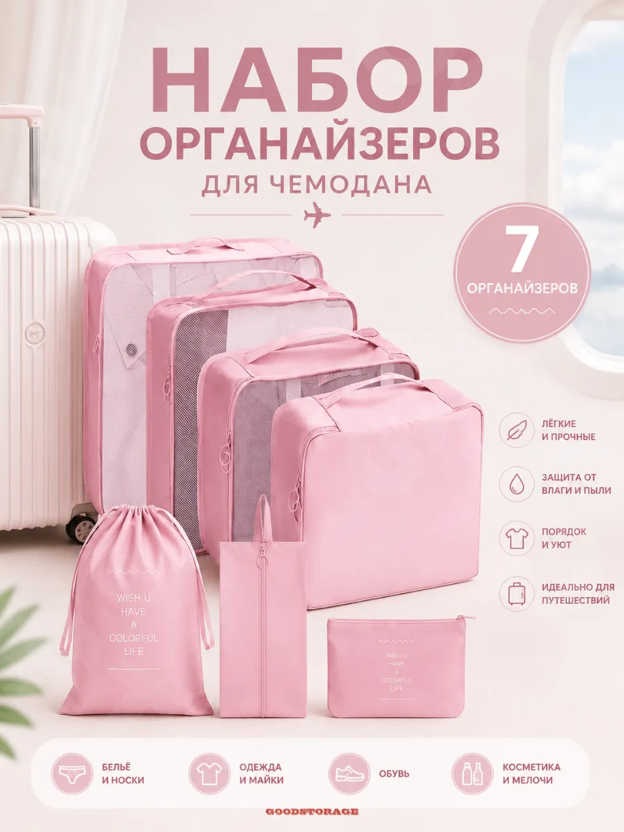 Набор органайзеров для чемодана Canari, 7 штук, розовый