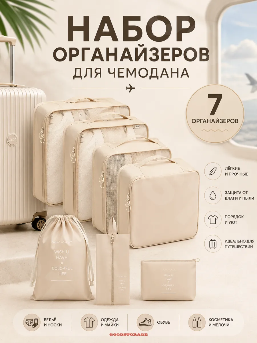 Набор органайзеров для чемодана Canari, 7 штук, бежевый