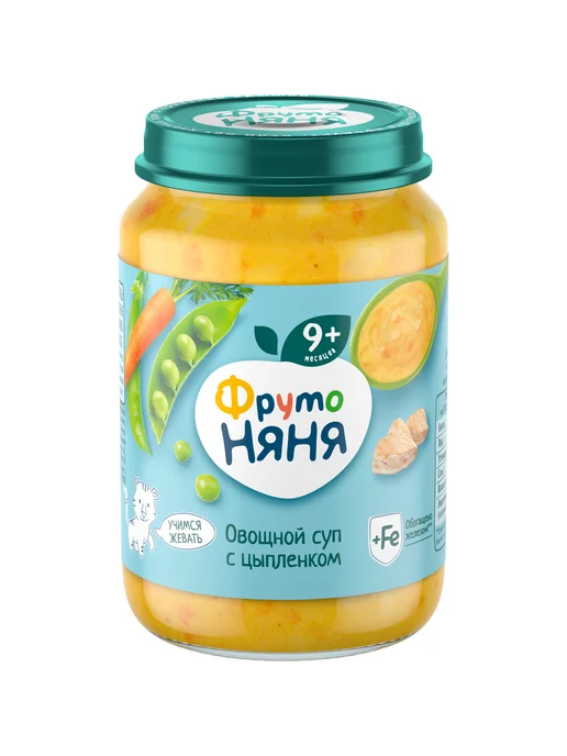 ФрутоНяня Суп-пюре Овощной с цыпленком, с 9 месяцев, 190г, 190 г, фото 2