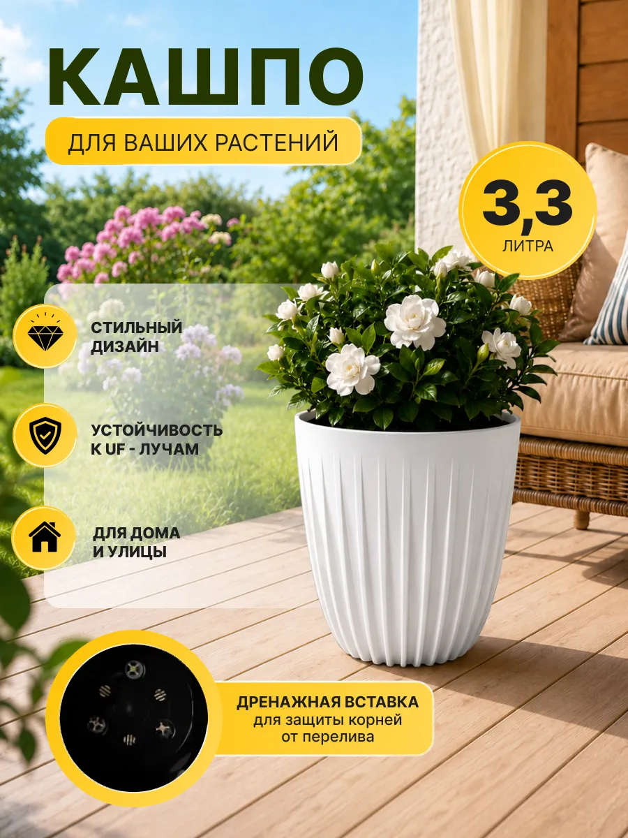 Кашпо для цветов с дренажной вставкой 3,3 л