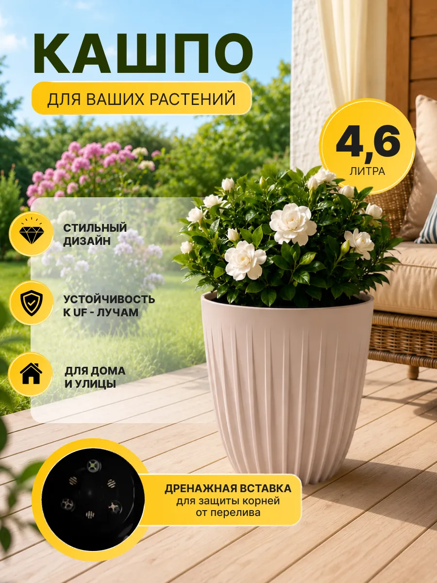Кашпо для цветов с дренажной вставкой 4,6 л