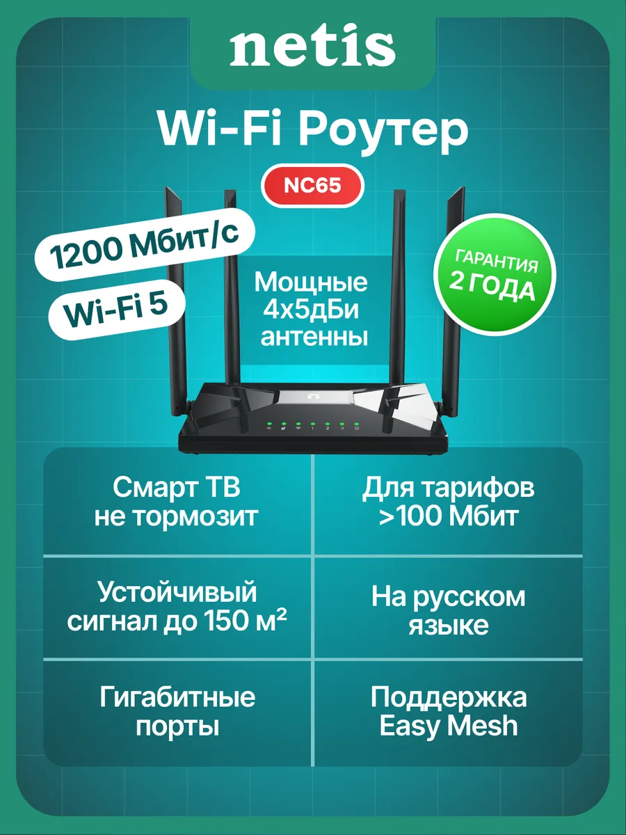 Роутер Wi-Fi NC65 2.4/5 ГГц двухдиапазонный