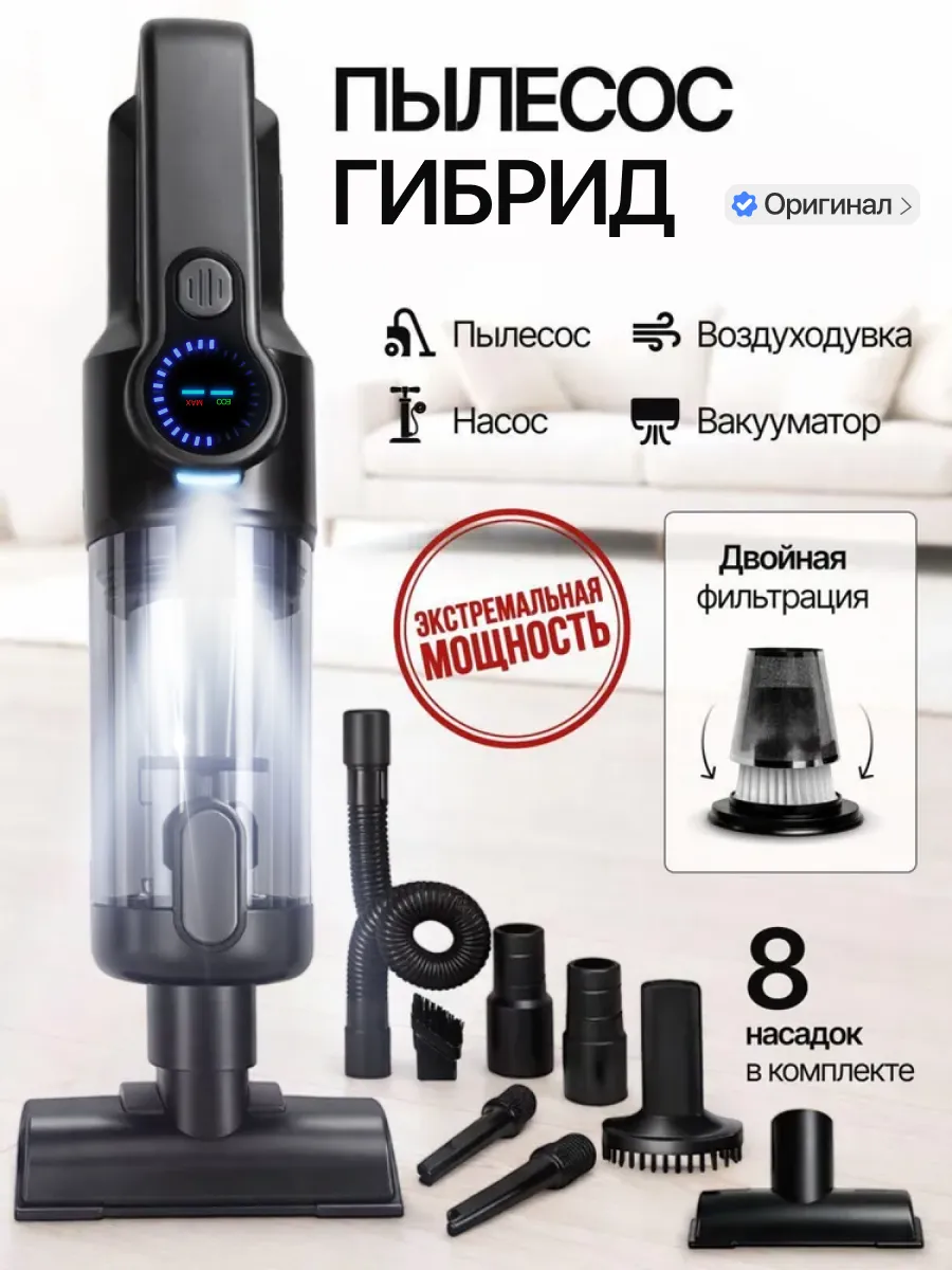 Пылесос для автомобиля беспроводной мощный с насадками