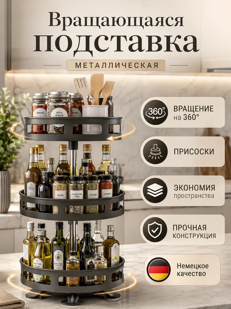 Органайзер вращающийся полка настольная для кухни