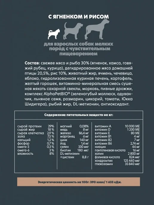 Сухой корм AlphaPet Superpremium Пищ… для собак, мелкие, чувствительное пищеварение, 1,5 кг, фото 3