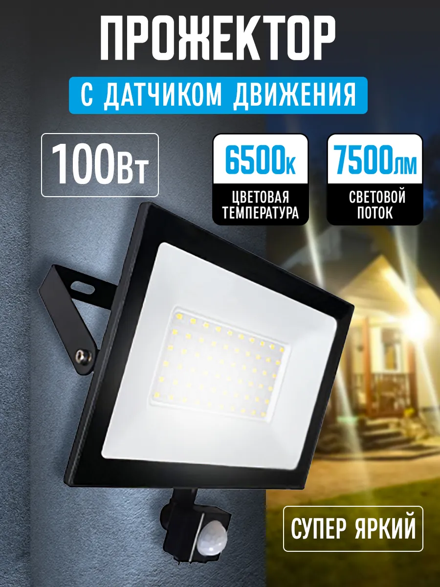 Прожектор с датчиком движения 100Вт 6500К LeeK