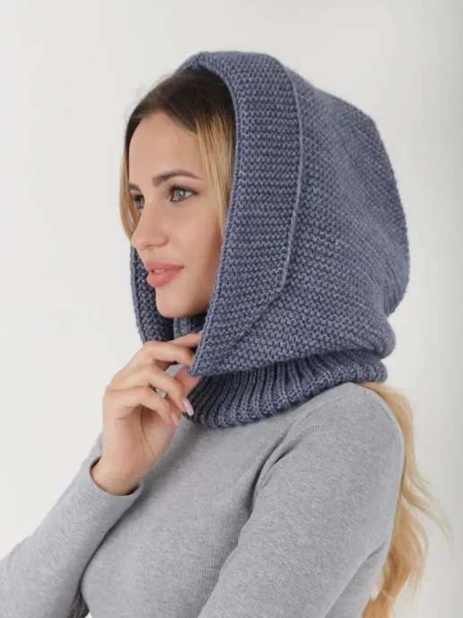 ChicStyle Капор демисезонный вязаный утепленный, синий, фото 3
