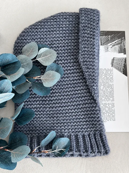 ChicStyle Капор демисезонный вязаный утепленный, синий, фото 7