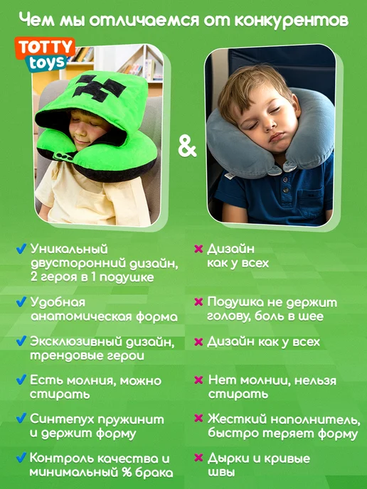 Totty Подушка для путешествий детская из майнкрафт, 35 см, черный, фото 3