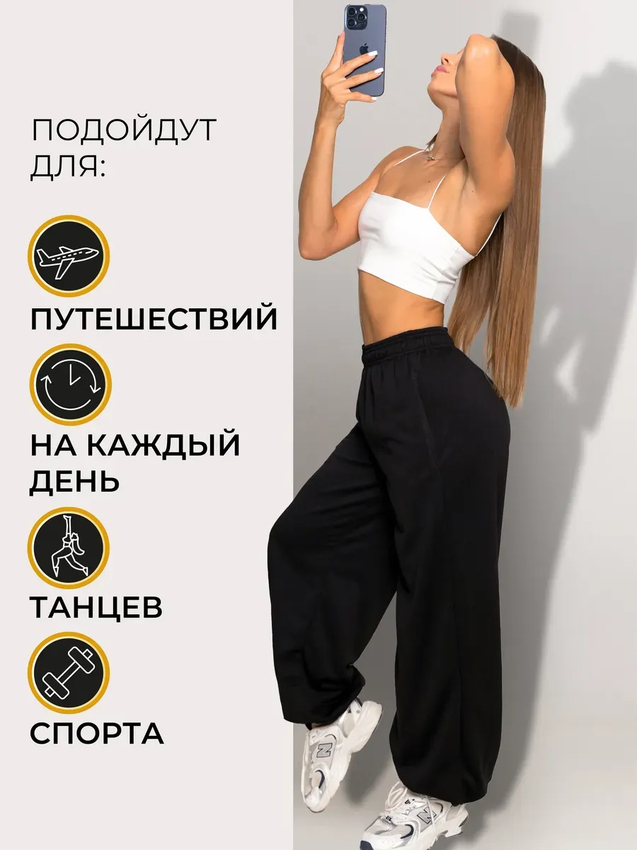 Спортивные штаны весенние широкий оверсайз чёрные джоггеры