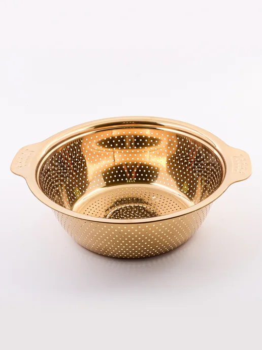 Дуршлаг металлический нержавеющая сталь золотой - фото 11
