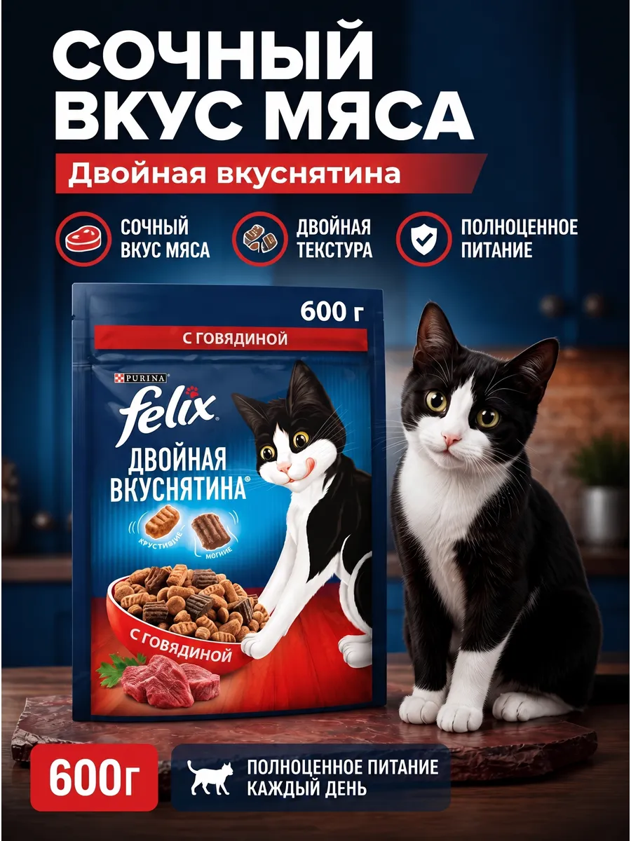 Корм сухой для кошек с говядиной 600 г