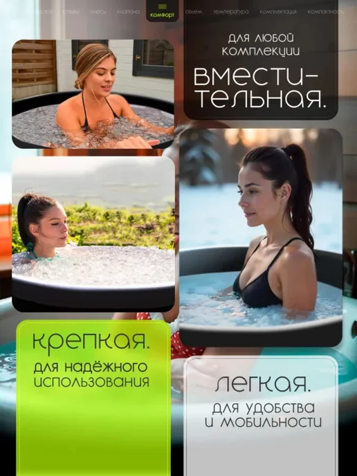 Складная ванна для детей и взрослых Купель для бани пластик, черный, фото 5