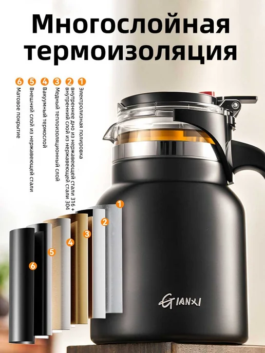 Gianxi Чайник заварочный, сито из нержавеющей стали, 650 мл, 800 мл, фото 3