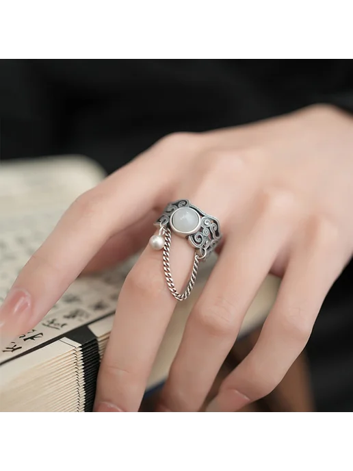 be self true jewel Кольцо безразмерное бижутерия с цепочкой женское, белый, фото 4