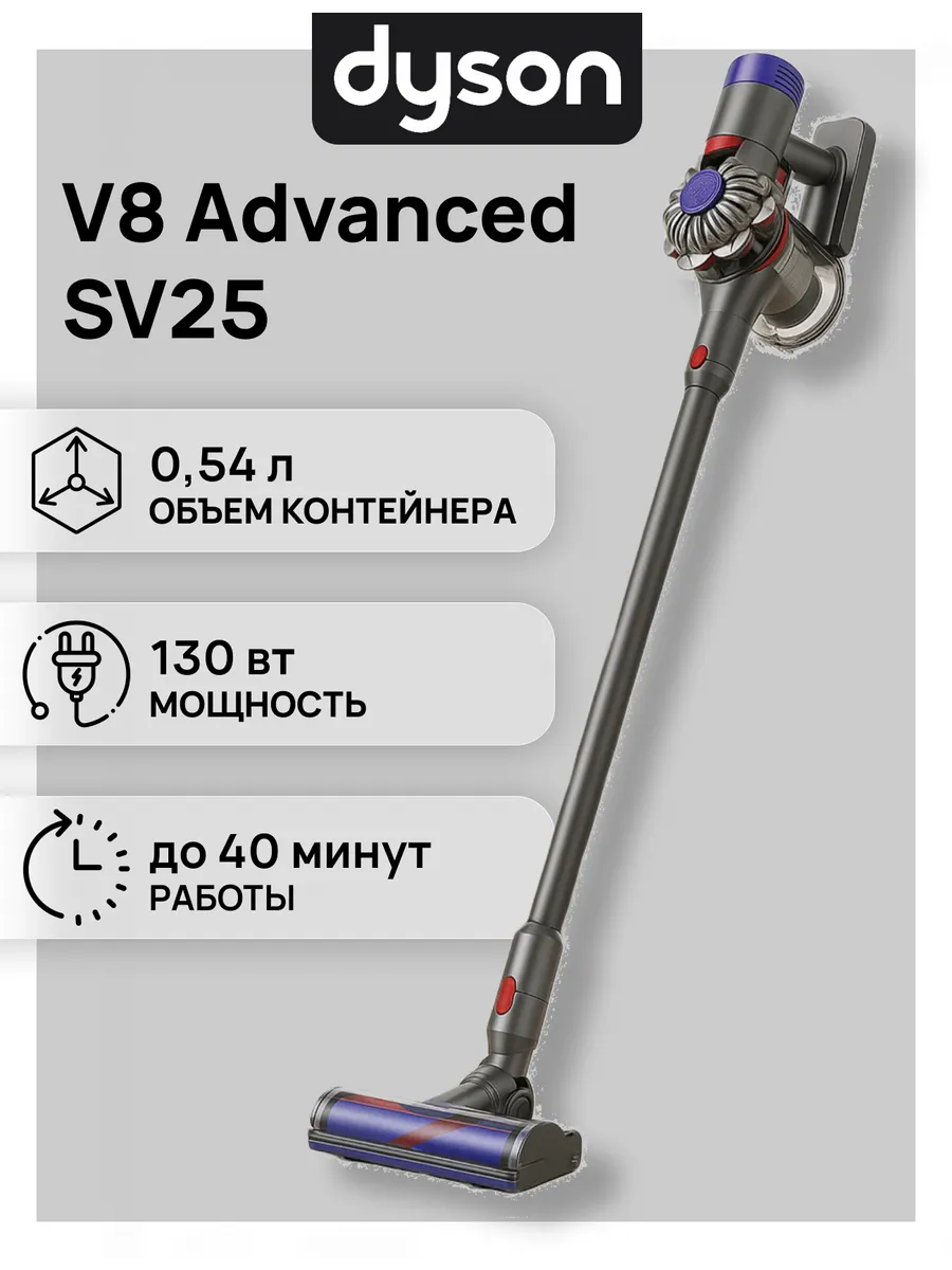 Dyson Беспроводной пылесос V8 Advanced SV25 Silver Nickel