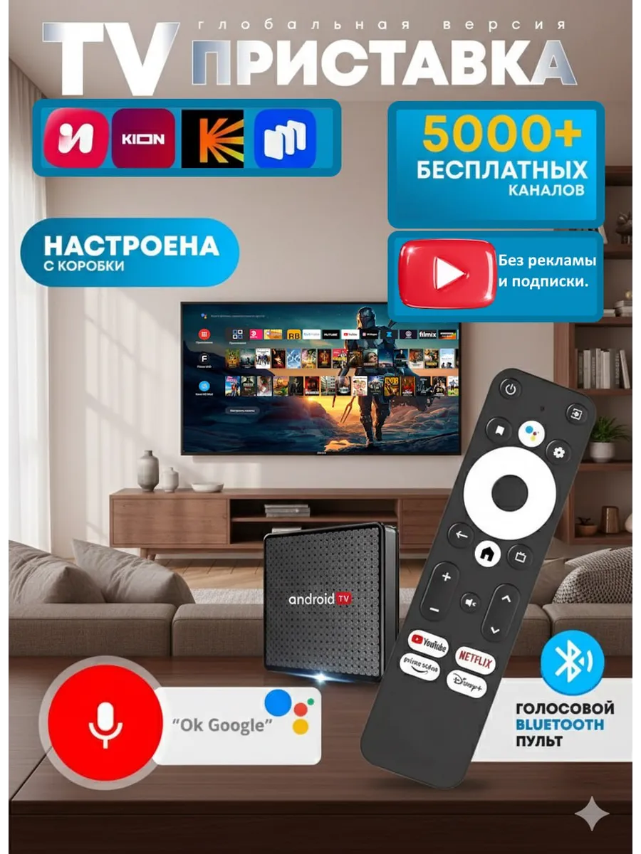 Смарт ТВ приставка 4К Android ТВ бокс без подписок все видео