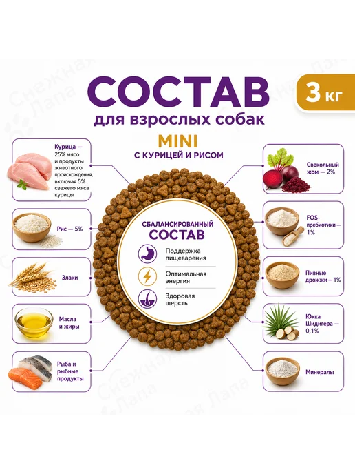 Сухой корм Gemon для собак, взрослые, мелкие, курица, 3 кг, фото 2