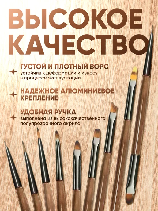 KALIF Набор кистей для маникюра дизайна наращивания, коричневый, фото 3