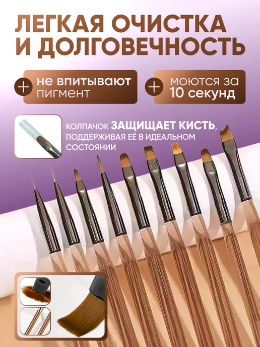 KALIF Набор кистей для маникюра дизайна наращивания, коричневый, фото 7