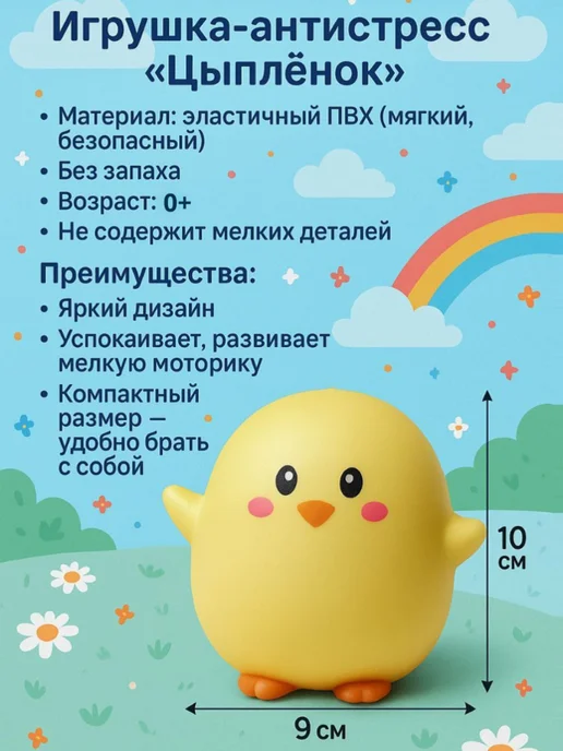 DECORICA TOYS Игрушка сквиш мягкая цыпленок маленький, черный, фото 2