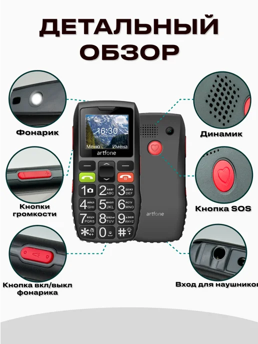 Мобильный кнопочный телефон для пожилых с 4g, черный, фото 7
