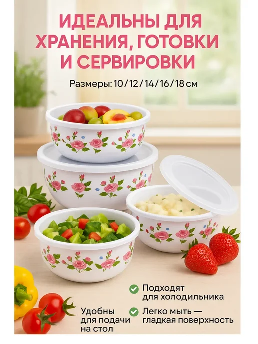 контейнер для хранения с крышкой пищевой для холодильника, 5 шт, фото 2