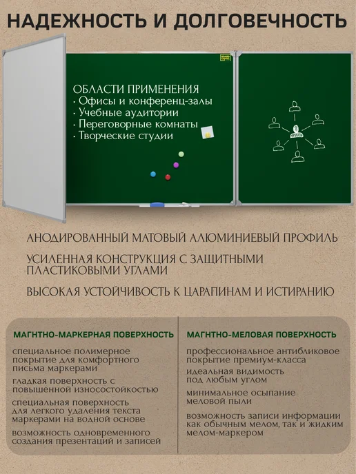 BOARD-CAPITAL Комбинированная магнитно-меловая доска 75х200 большая, 75x200, фото 2